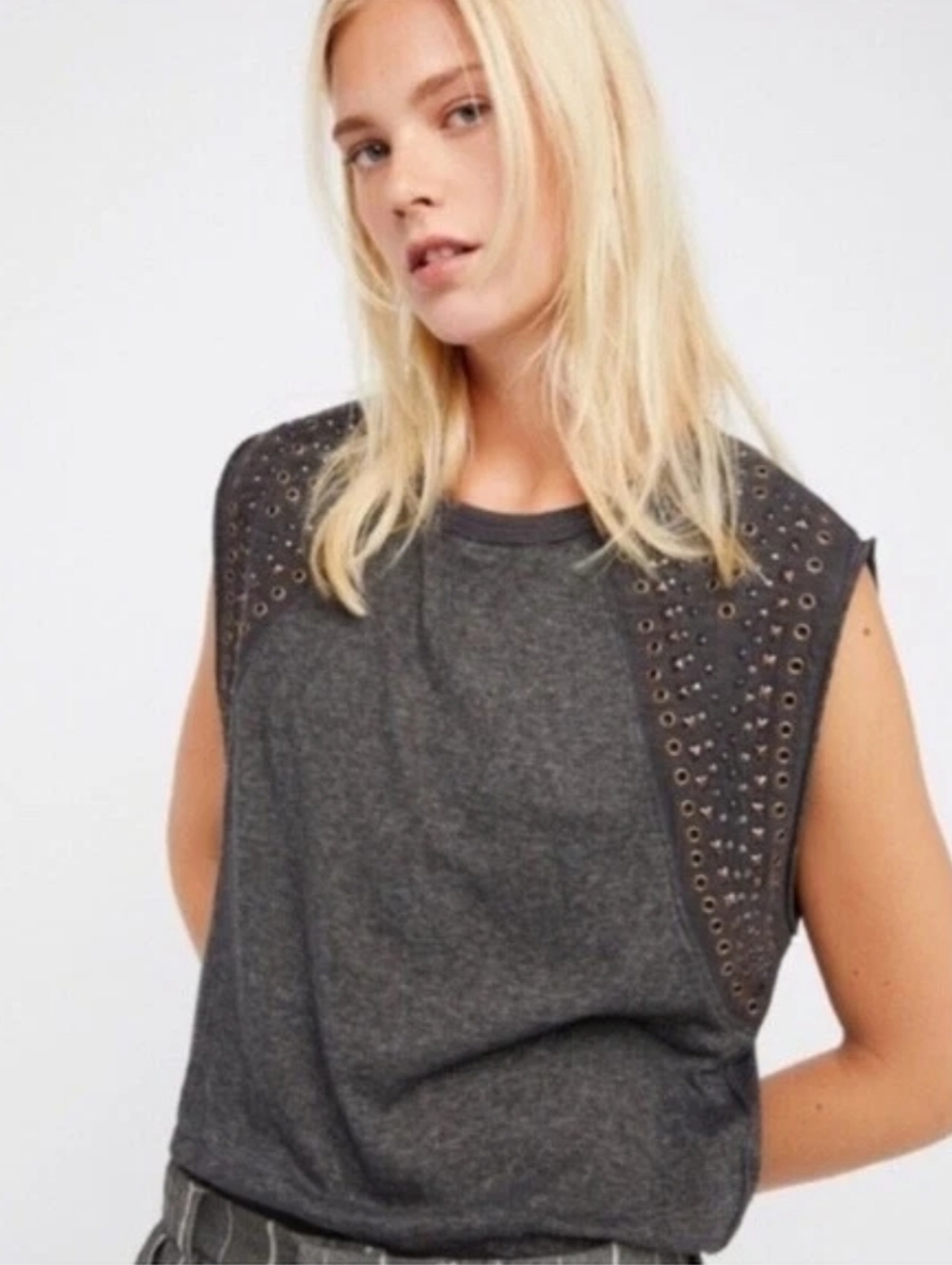 Free People We The Free Shooting Star Muscle Tee Charcoal